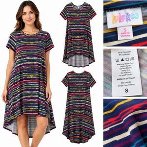 LuLaRoe Carly Dress Multicolor Striped High Low Midi Size S